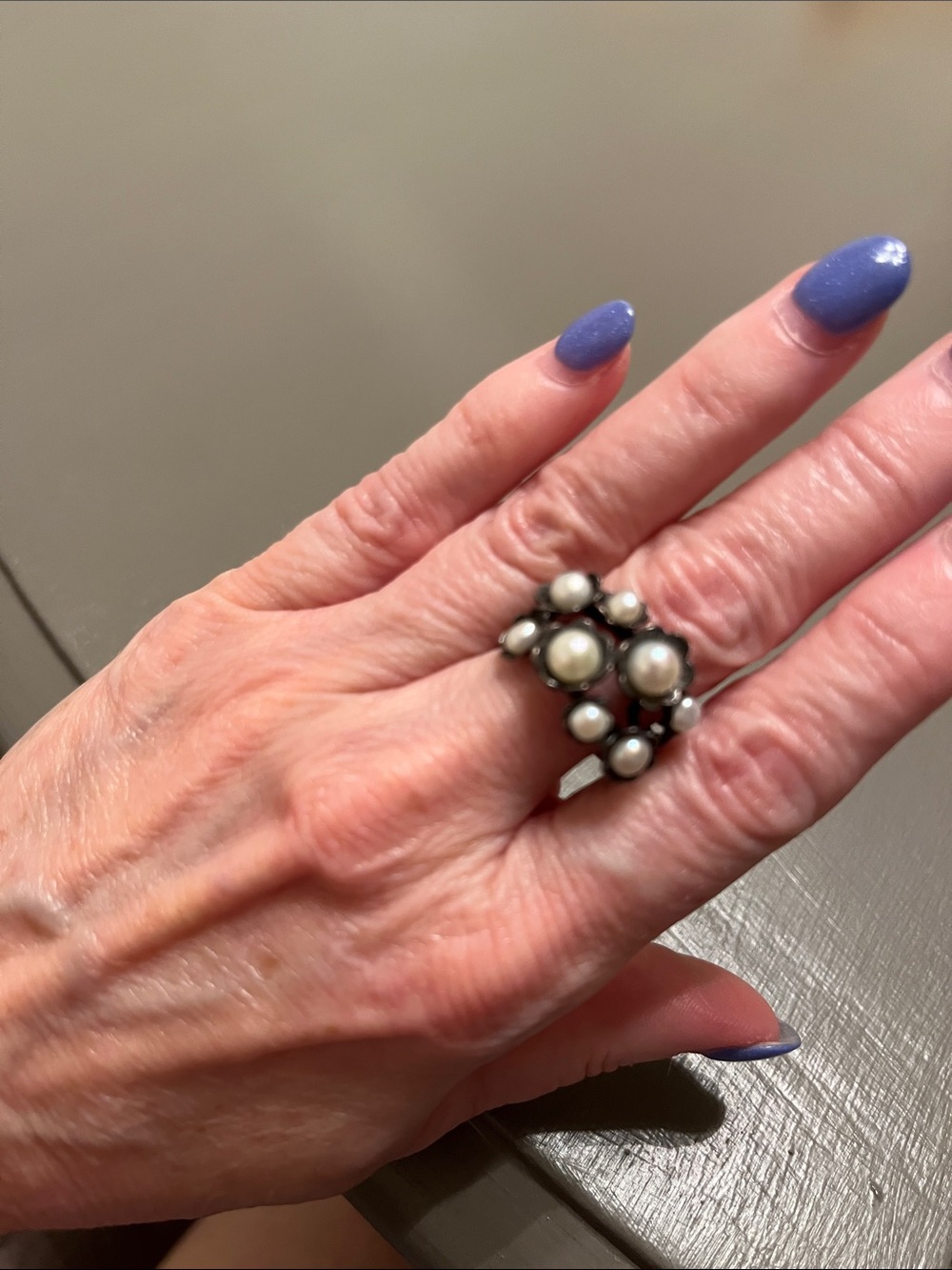 Vintage-Inspired Pearl Cluster Statement Ring in Silver